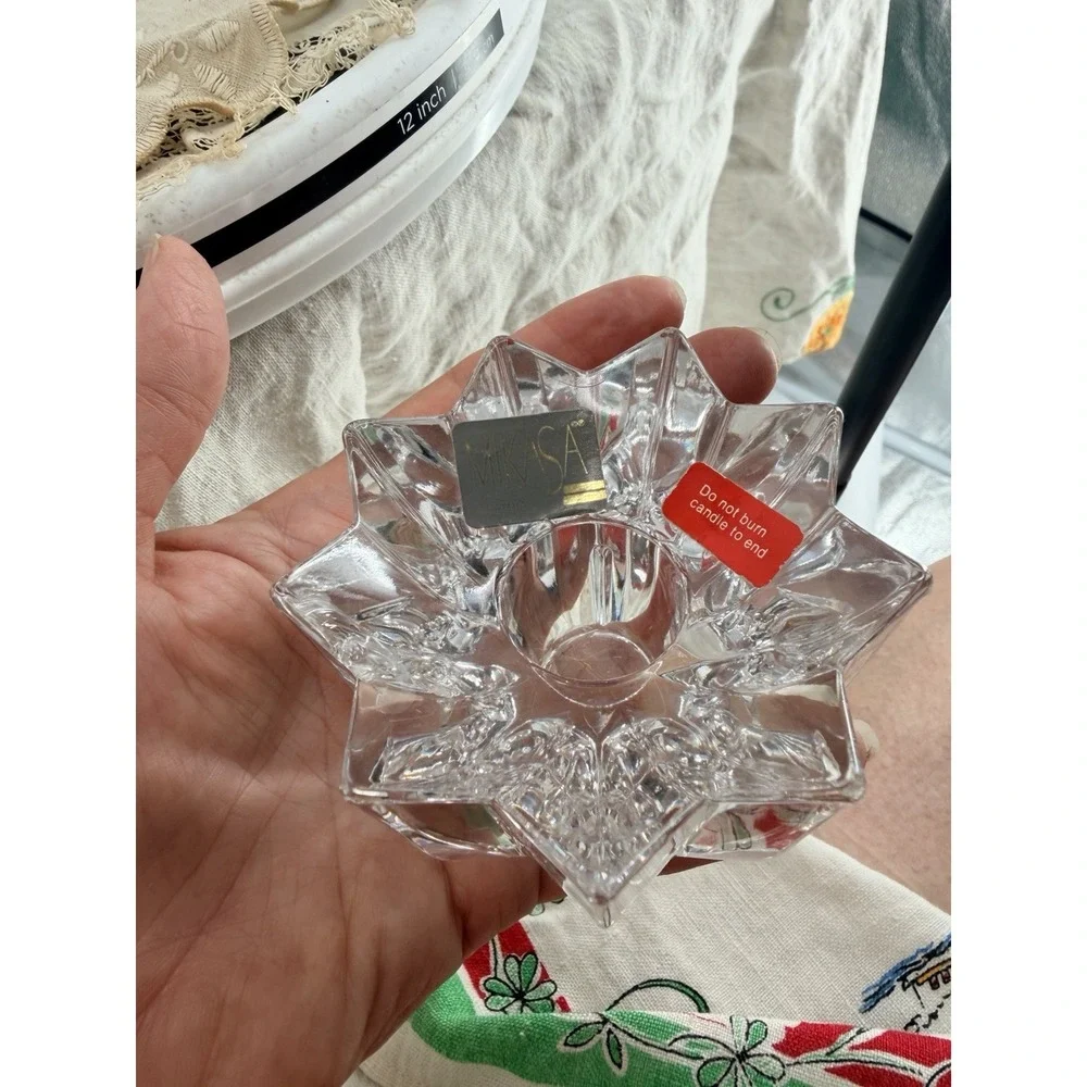 Mikasa Austria Crystal Lotus Taper Candle Holders Pair MCM Hollywood Regency New